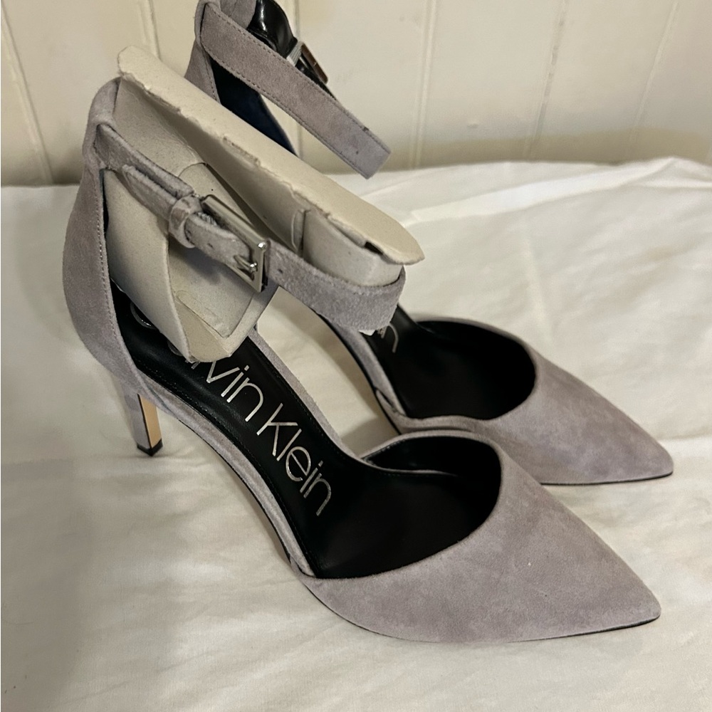 Calvin Klein Hilda Grey Suede Ankle Strap Pumps-Size 10 NWOT